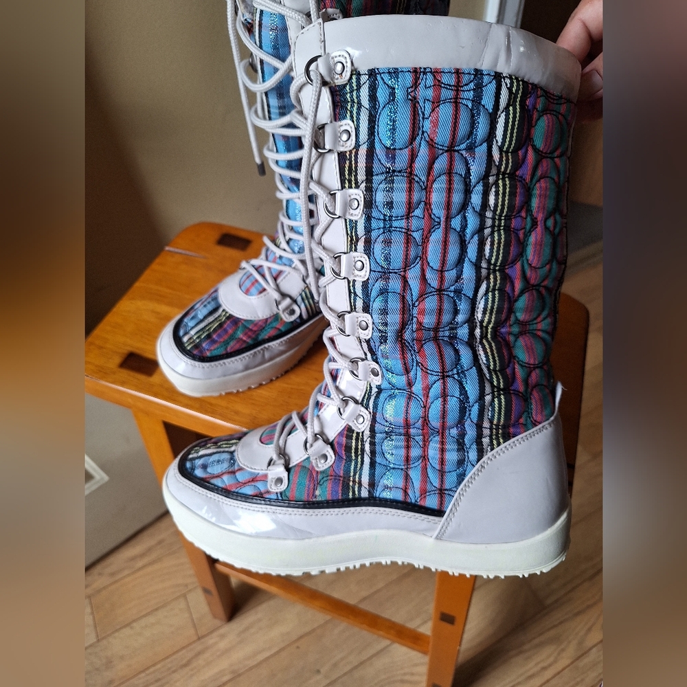 COACH POPPY Peggey Tartan Plaid Quilted Women's Shearling Winter Boots 10 - Picture 6 of 11
